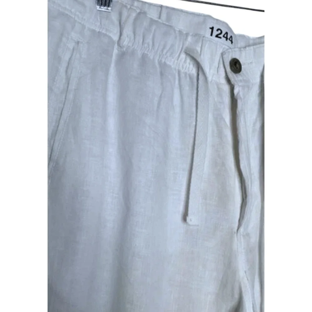Tasso Elba Island Men Pants‎ XL White Coastal Linen Button Drawstring 39x30 NEW